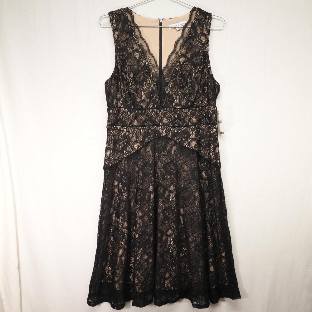 Black Lace Dress Womens 8 Nude Lining V Neck Cocktail Whimsigoth
